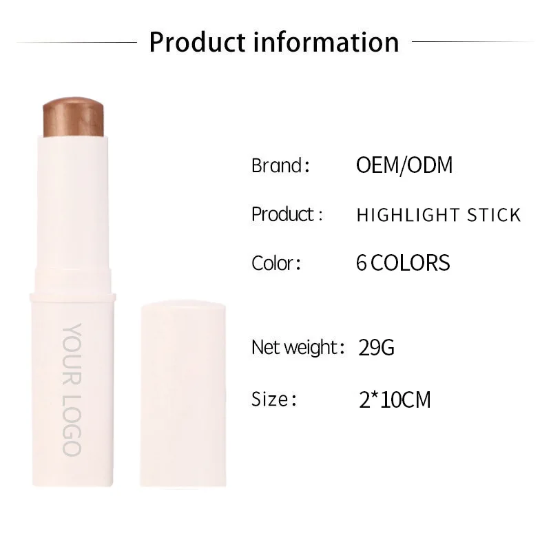 Custom Logo Highlighter Contour Stick Waterproof Cosmetic Private Label Makeup Face Concealer Bronzer Shimmer For Dark Skin