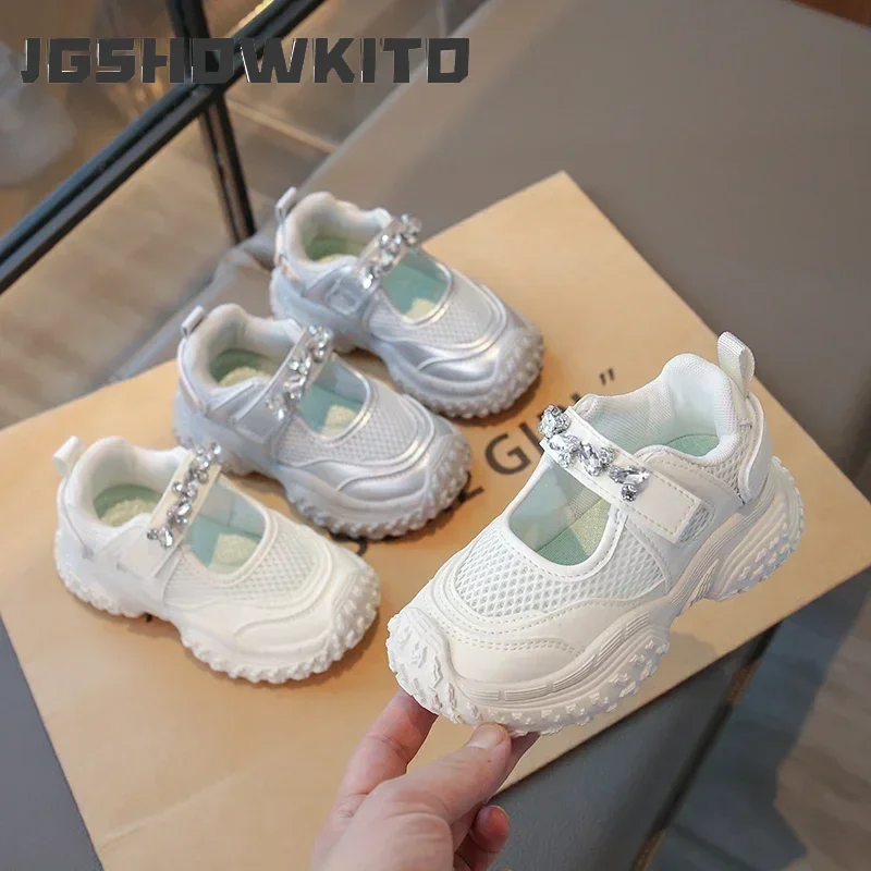 

JGSHOWKITO Girls Sneakers Shiny Crystal Ins Trendy Kids Sports Shoes Mesh Breathable New Children Running Shoes Princess Sweet