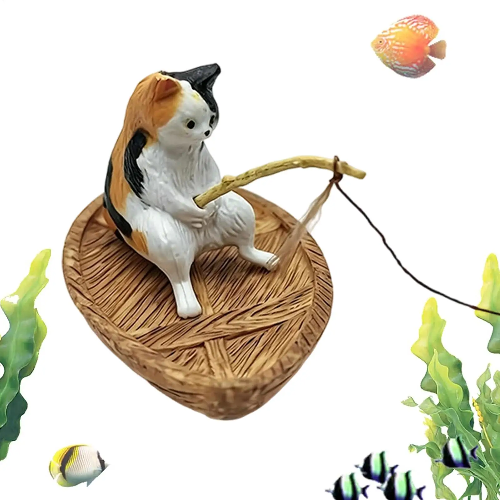 Aquarium Decor Kitten Fishing Floating Ornament Aquarium Decoration For Garden Pond Home Office Landscaping Outdoor Aquatic
