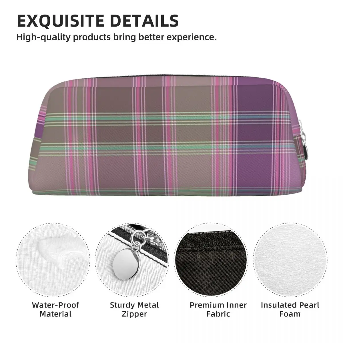 Green And Lilac Tartan Plaid Pencil Cases for Student Gifts Pen Box Pencil Bag Pencil Pouch Pen Holder view 4