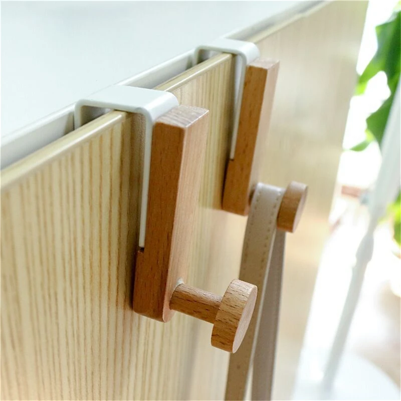 Door Back Hanging Holder Iron Wooden Rack Organizer Kitchen Cabinet Hook Towels Clothes Coat Bathroom Accesories Storage Hanger