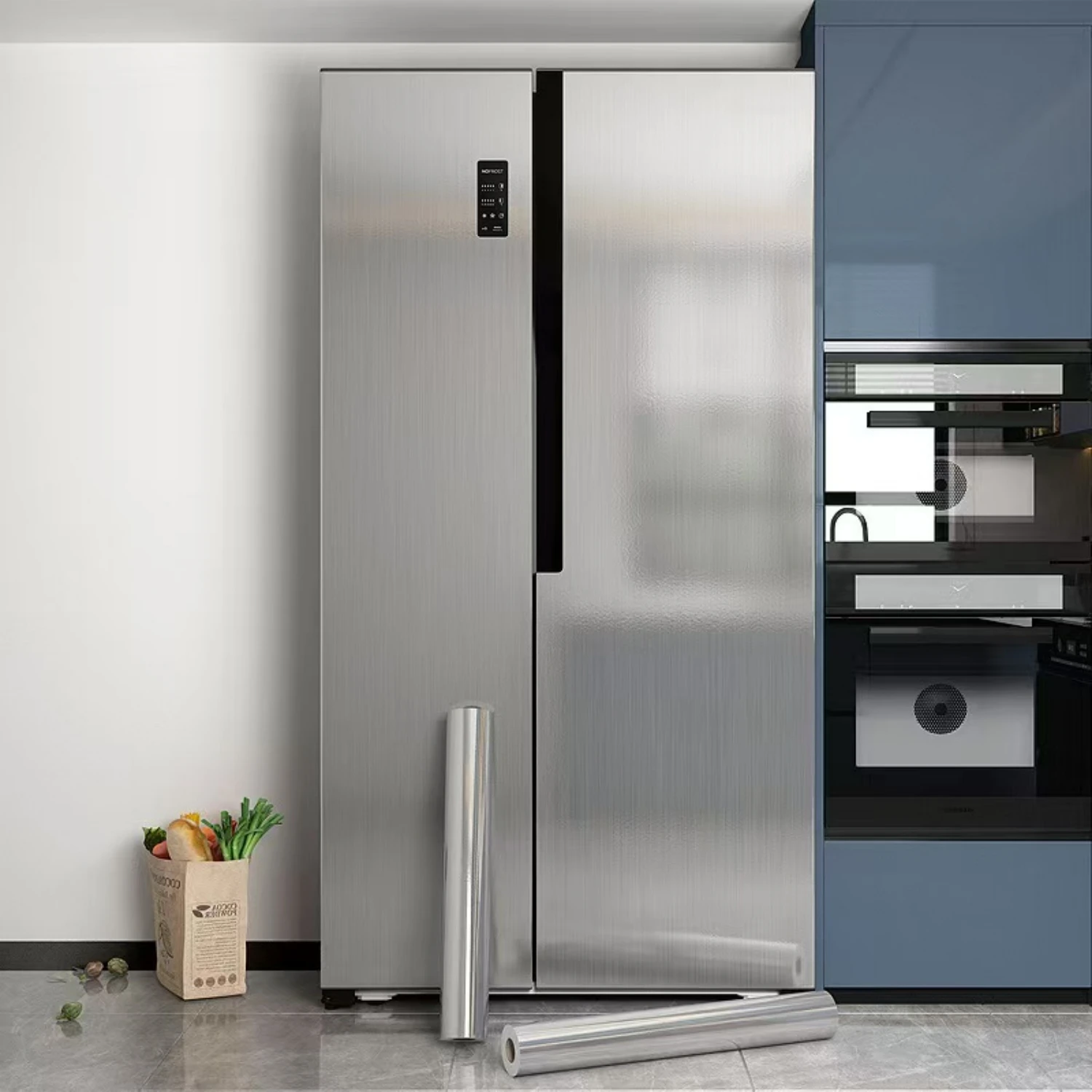 Brushed Silver Self-Adhesive Wallpaper, Fireproof and Waterproof, Refrigerator, Living Room, Kitchen, Countertop Decor Film