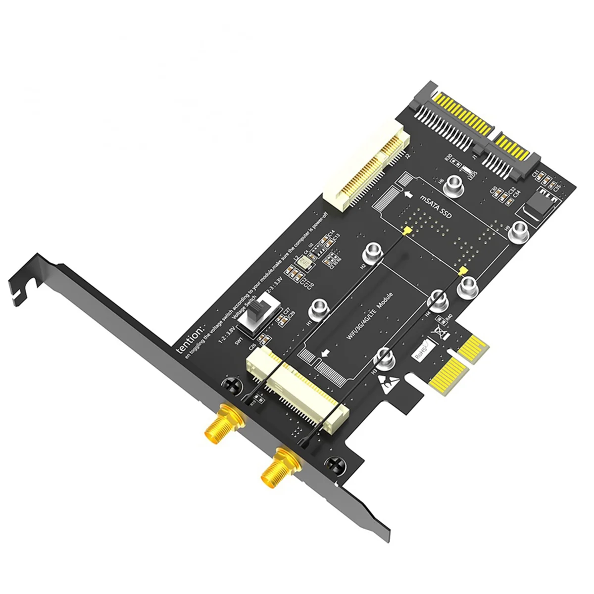 

T07C-2In1 Combo Mini PCIE to PCI-E 1X Adapter and MSATA to SATA3 Adapter with SIM Card Slot for WiFi/ 3G/4G/LTE/ Msata SSD