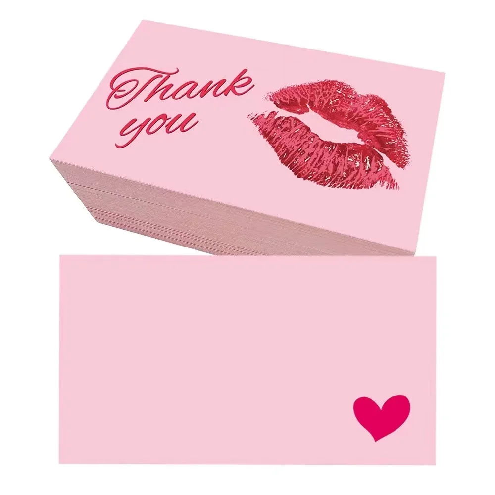 50 Uds. Tarjetas de agradecimiento rosas de doble cara para pequeñas empresas, tarjetas de regalo, suministros de decoración para fiestas, tarjetas de felicitación, decoración de paquetes
