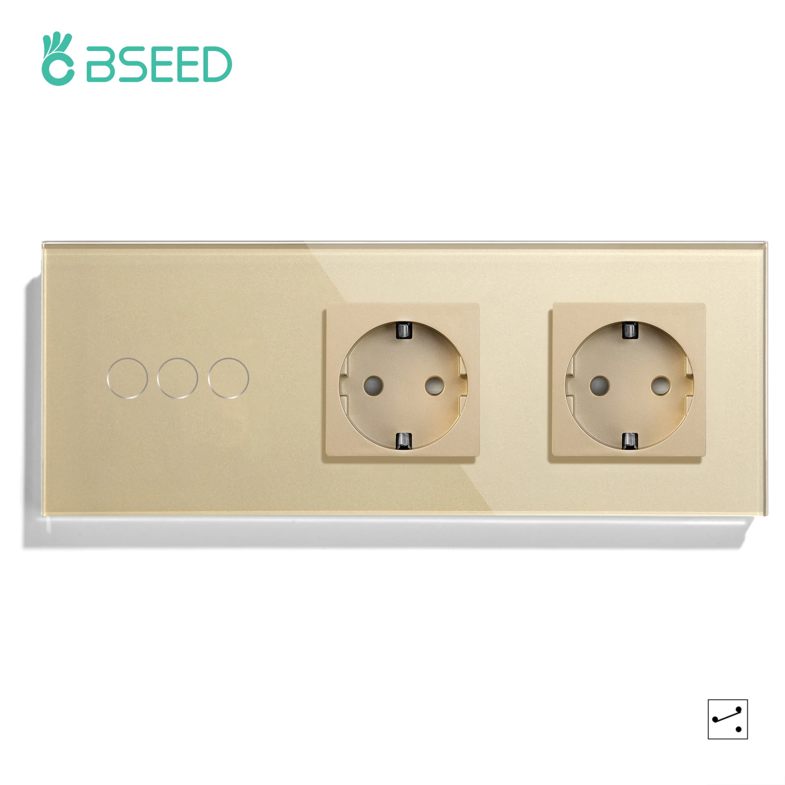 Bseed Touch Lichtschakelaar 1/2/3Gang 2Way Stopcontact Type-C Usb-poort Lichtschakelaars Voor Trappen Glazen Paneel Blauwe Achtergrondverlichting 240V