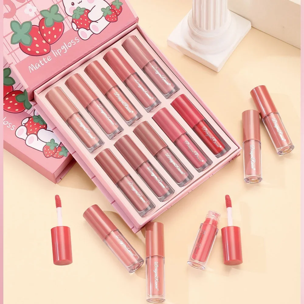 Highly Pigmented Liquid Lipstick 10pcs Velvet Matte Lip Gloss Set Waterproof Long Lasting Non Stick Lip Glaze Makeup Cosmetics