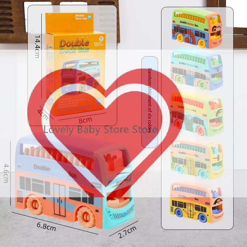 

2Pcs Colorful Kids Play Bus Car Model Dollhouse Mini Double Decker Bus Toy Early Educational Toys For Toddlers Boys Girls Gift