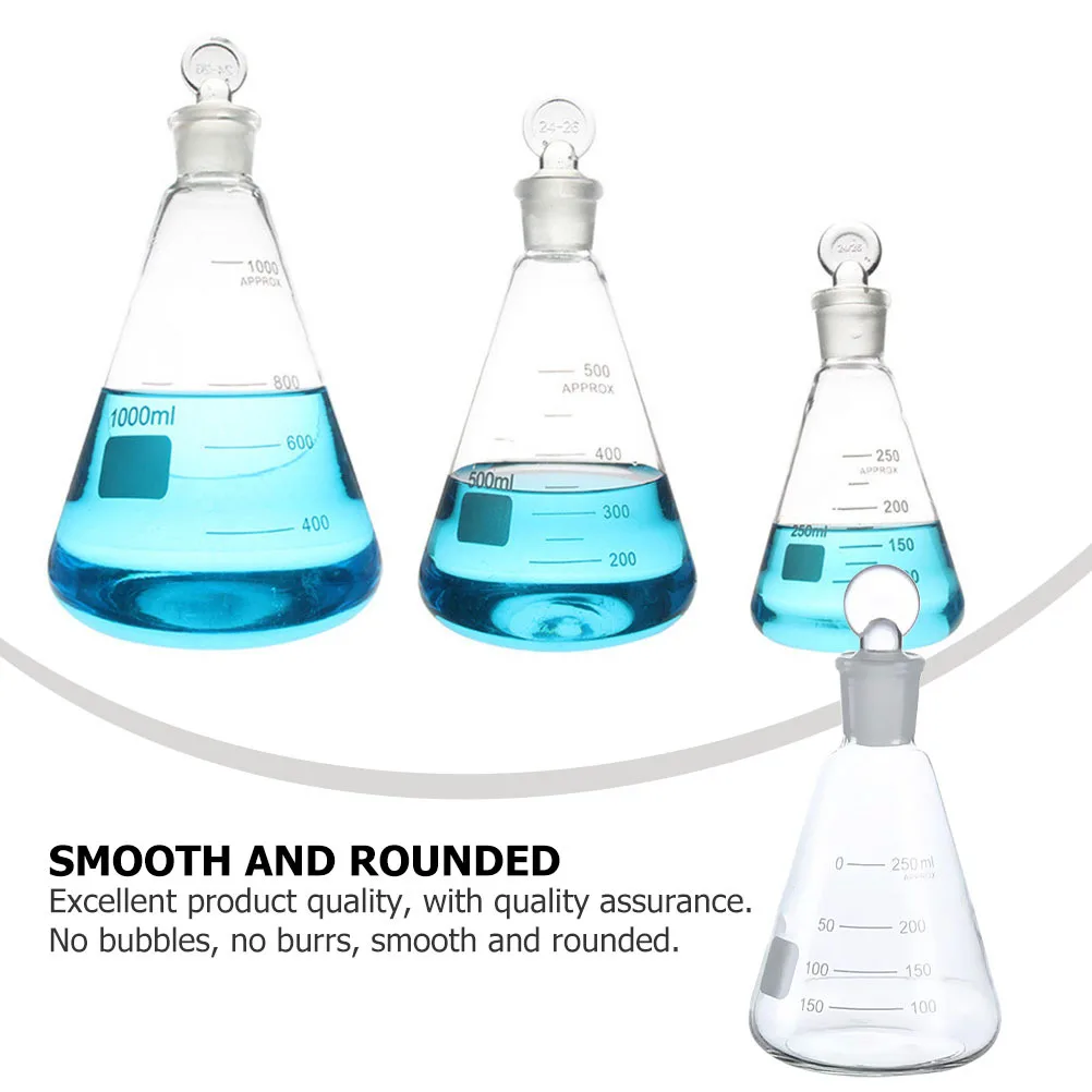 3 قطعة قوارير زجاجية مخروطية سدادة مقياس قياسي قارورة مختبر سميكة ملحقات تجربة الكيمياء للطلاب