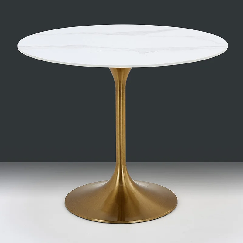 Nordic rock slab round table tube about modern household bright surface dining table stainless steel titanium gold feet light