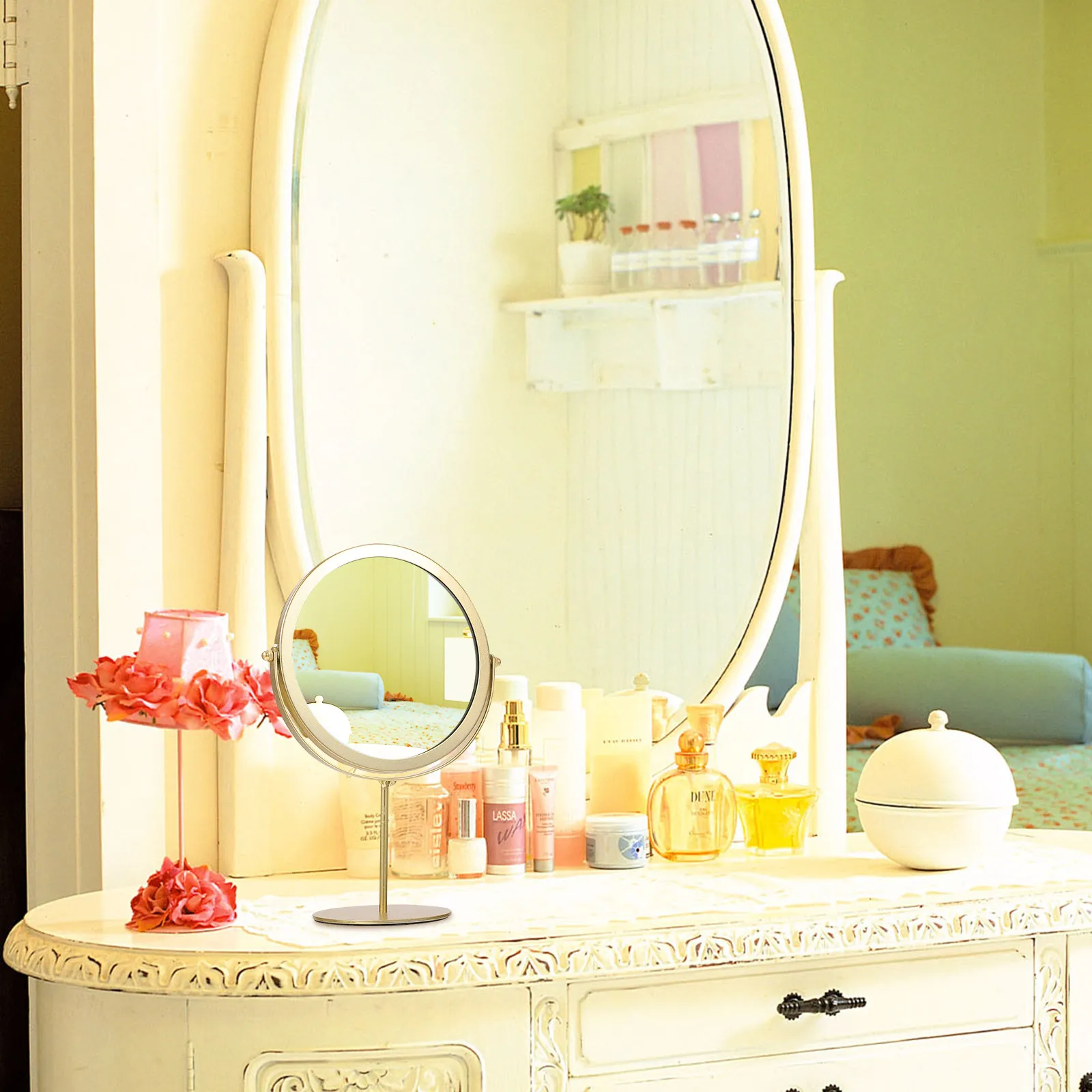 

Настольное винтажное поворотное зеркало для макияжа, ретро-зеркало из металла для туалетного столика, спальни, ванной комнаты, высокое разрешение