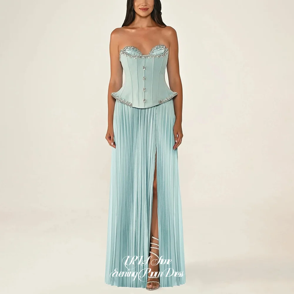 

IRIS Elegant Strapless Corset Evening Dresses for Women High Slit Formal Gown платье вечернее Lace-Up Back for Prom Gala Events