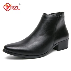 YRZL Mens PU Leather Boots Classic British Style Casual Business Shoes High Quality Ankle Boots for Men Plus Size 46 Men Boots