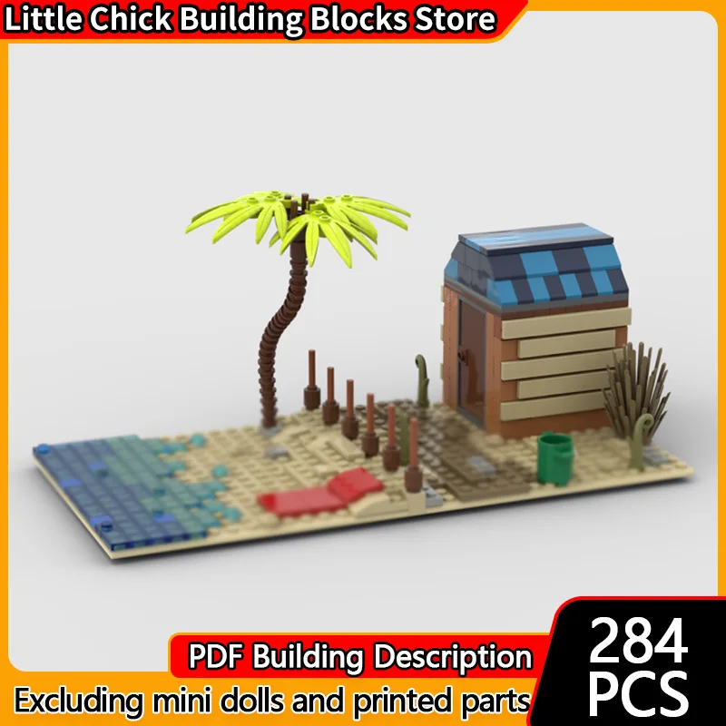 

Модель City Street View MOC, строительные кирпичи, маленькая пляжная сцена, модульная технология, детские праздничные подарки, сборные игрушки, костюм