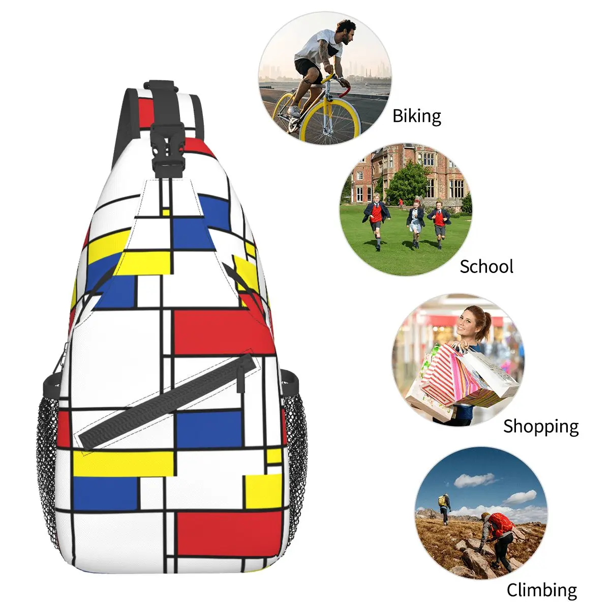 Mochila pequeña minimalista De Stijl para hombre y mujer, bolso De hombro cruzado al pecho, mochila escolar para senderismo al aire libre