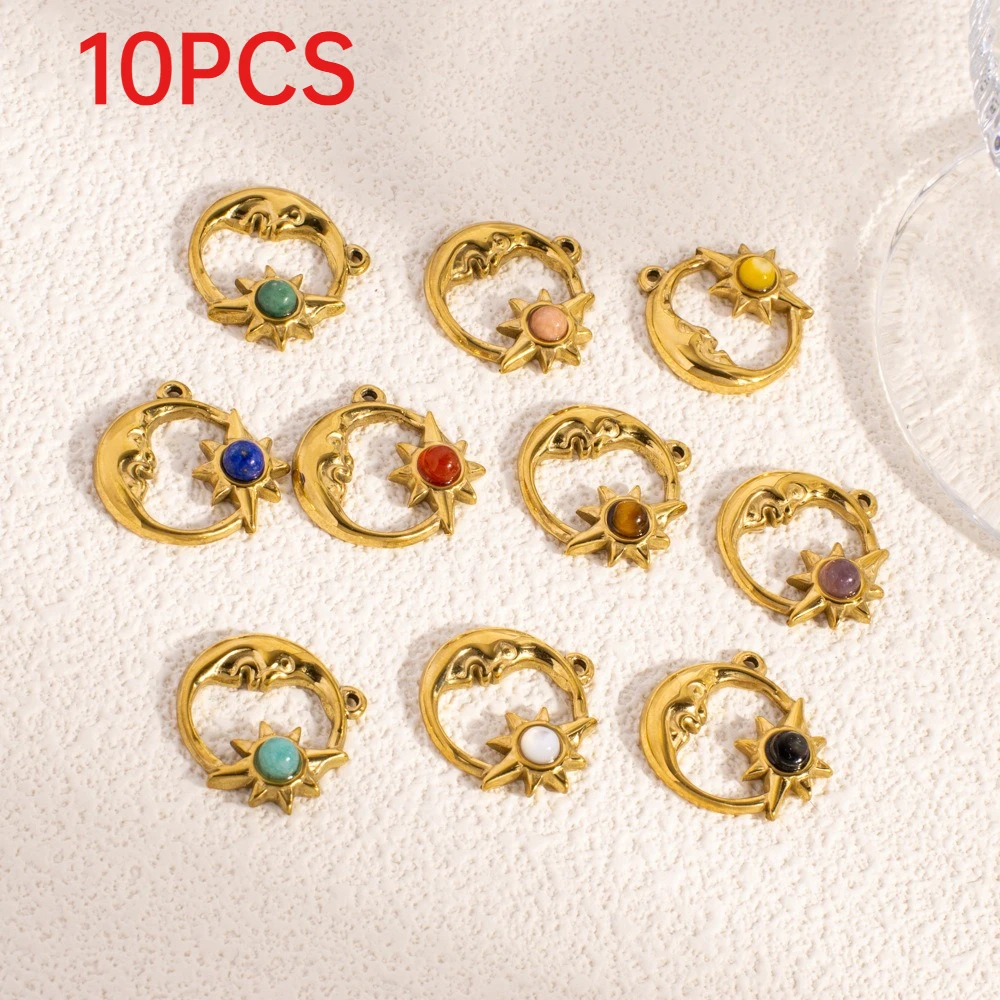 10Pcs Moon Star Charms Stainless Steel DIY Necklace Pendants Fashion Jewelry Accessories