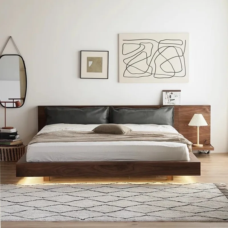 Black walnut bed Full solid wood double suspended bed