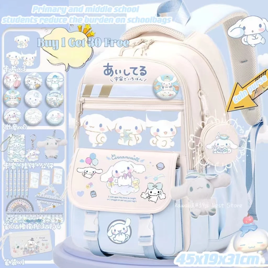 Cinnamoroll plecak dziecięcy z kreskówek o dużej pojemności Kuromi My Melody Pochacco Mochilas Estetyczny zestaw tornistrów dla dzieci