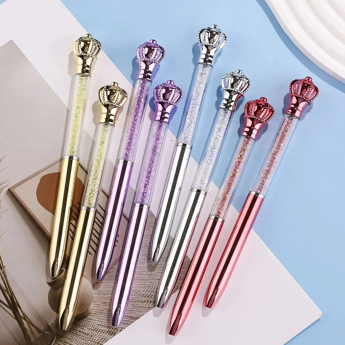 10Pcs/Lot Cute Crystal Crown Ballpoint Pen Blue Black Ink Office Signature Pens for Writing Student School Supplies Stationery