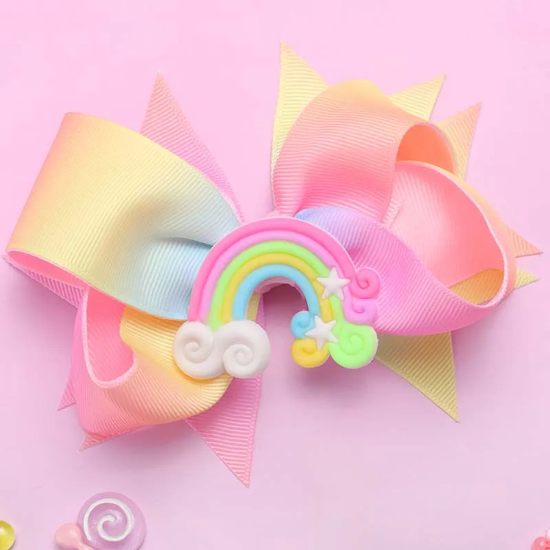 ncmama Sweet Girls Ribbon Bow Hair Clips Delicate Colorful Hair Pins Rainbow Barrettes Child Headwear Fashion Hair Accessories