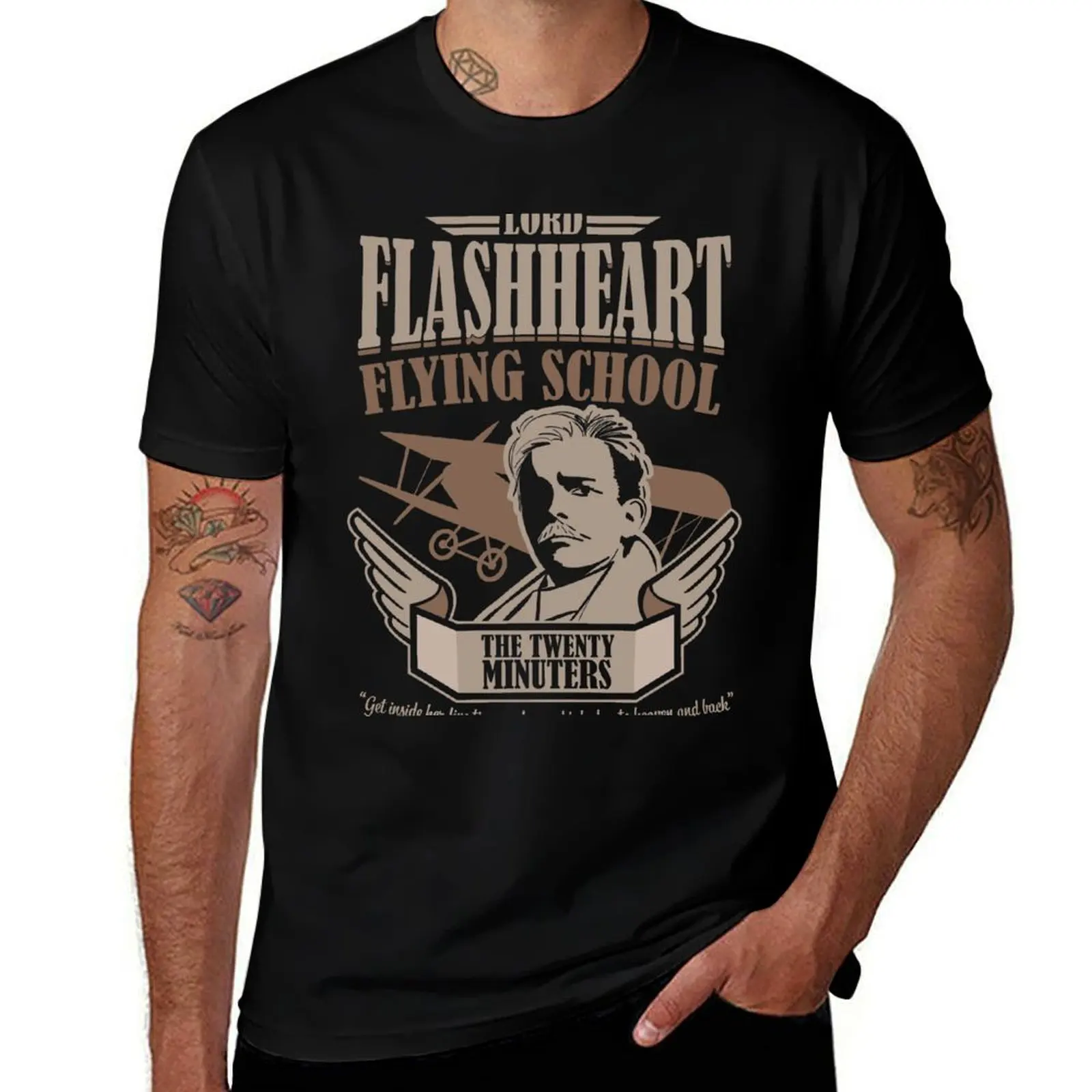 Lord Flashheart Flying School - The Twenty Minuters T-Shirt Urban Casual Loose Fit Tee T-Shirt