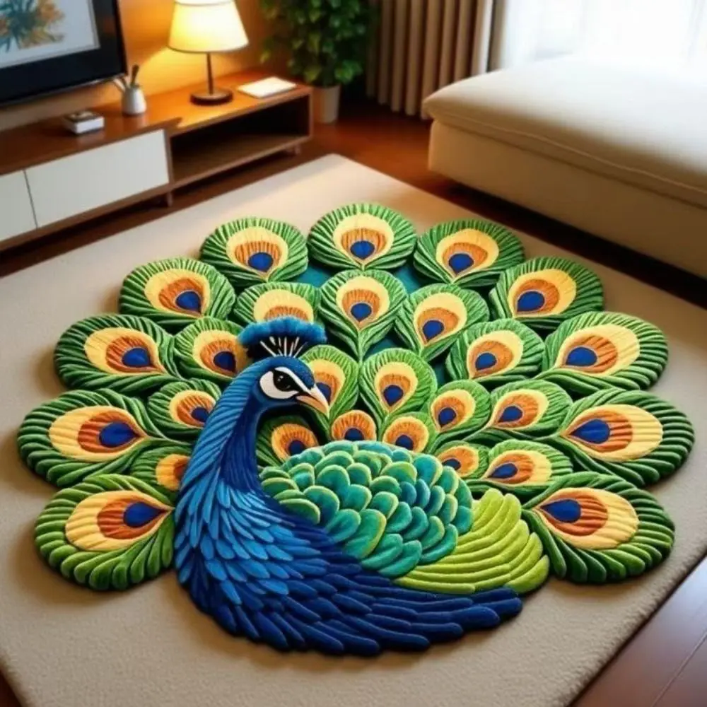 Special-shaped Peacock Carpet Soft Non-slip Peacock Mat Absorbent 40x40cm/60x60cm/80x80cm/100x100cm Blanket