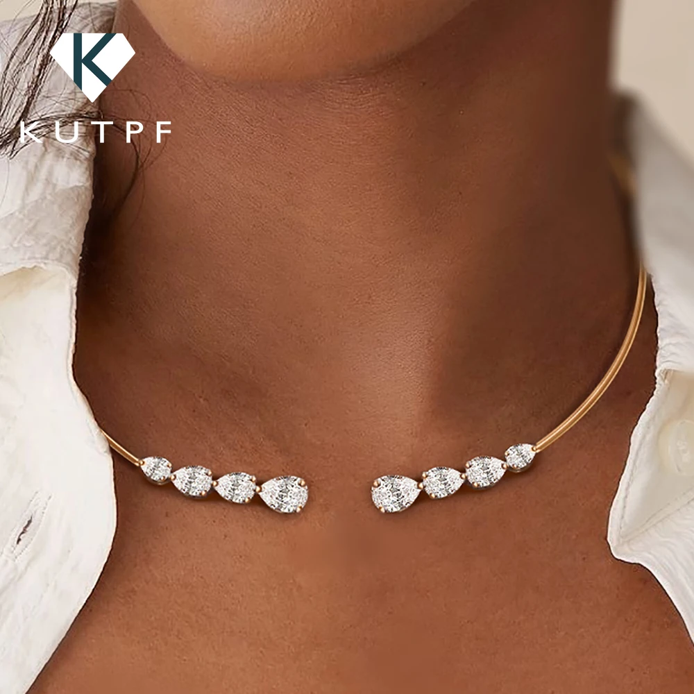

24cttw WaterDrop Moissanite Diamond Open Choker Necklace 925 Sterling Silver Pear Cur Diamond Cuff Collar Necklace for Women