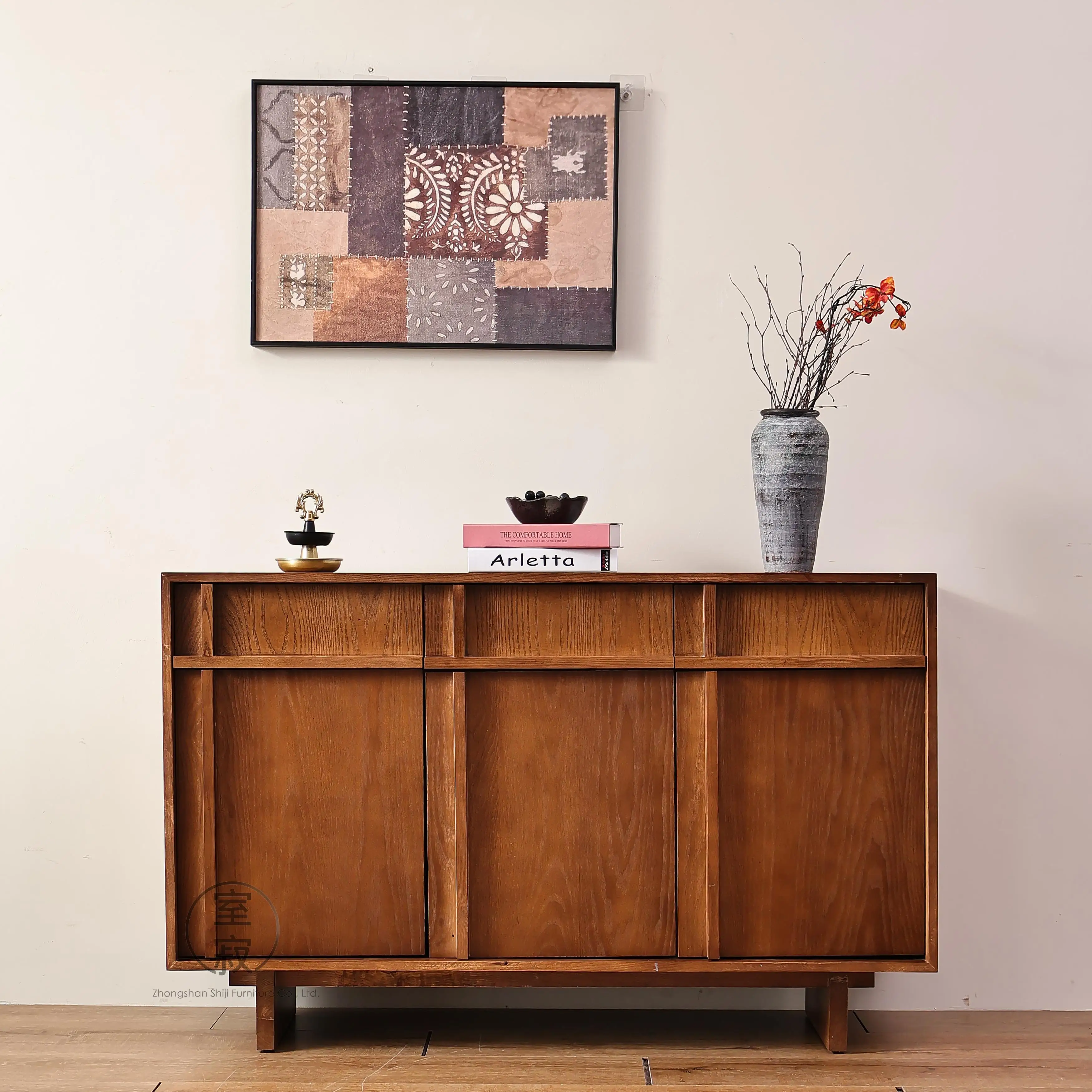 @3 # Solid Wood Double-Door Multi-Function Storage Cabinet Bookcase Dining Cabinet Design For Living Room Large Capacity Space S