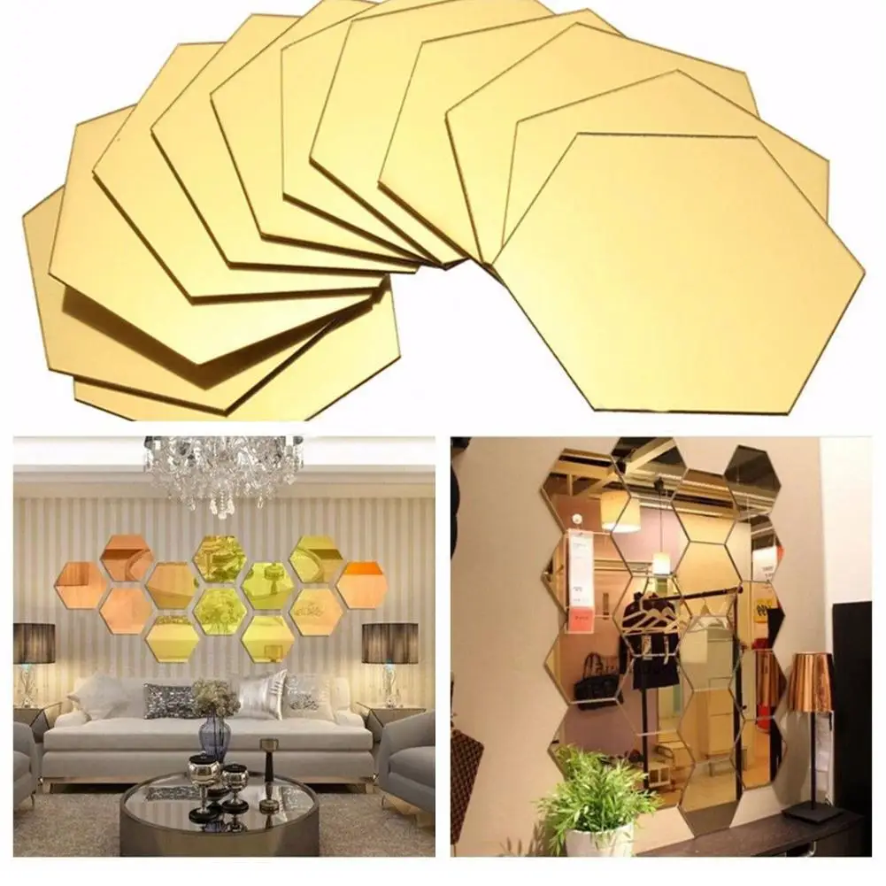 Hexagonal Acrylic Mirror Wall Sticker Decoration Bright Full Shape Smooth Custom Home Splicing Mirror Clear Body DIY K7Q1