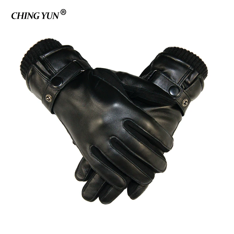 Winter men's soft and fashionable suede leather patchwork sheepskin gloves
