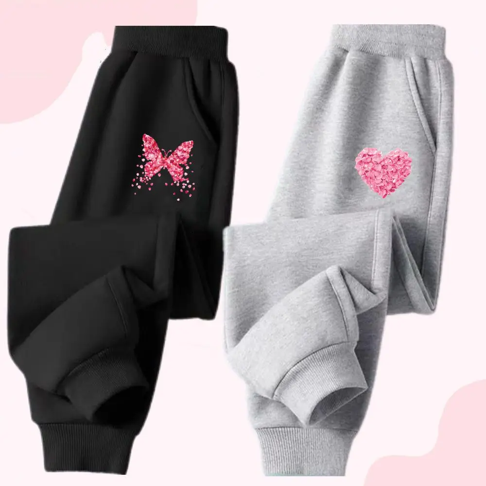 Lolocee Kinder-Jogginghose, Mädchen, mit elastischem Bund, Jogginghose mit Blumen-, Schmetterlings- oder Herzmuster, weiche Baumwollhose für den Alltag, geeignet für Kleinkinder.