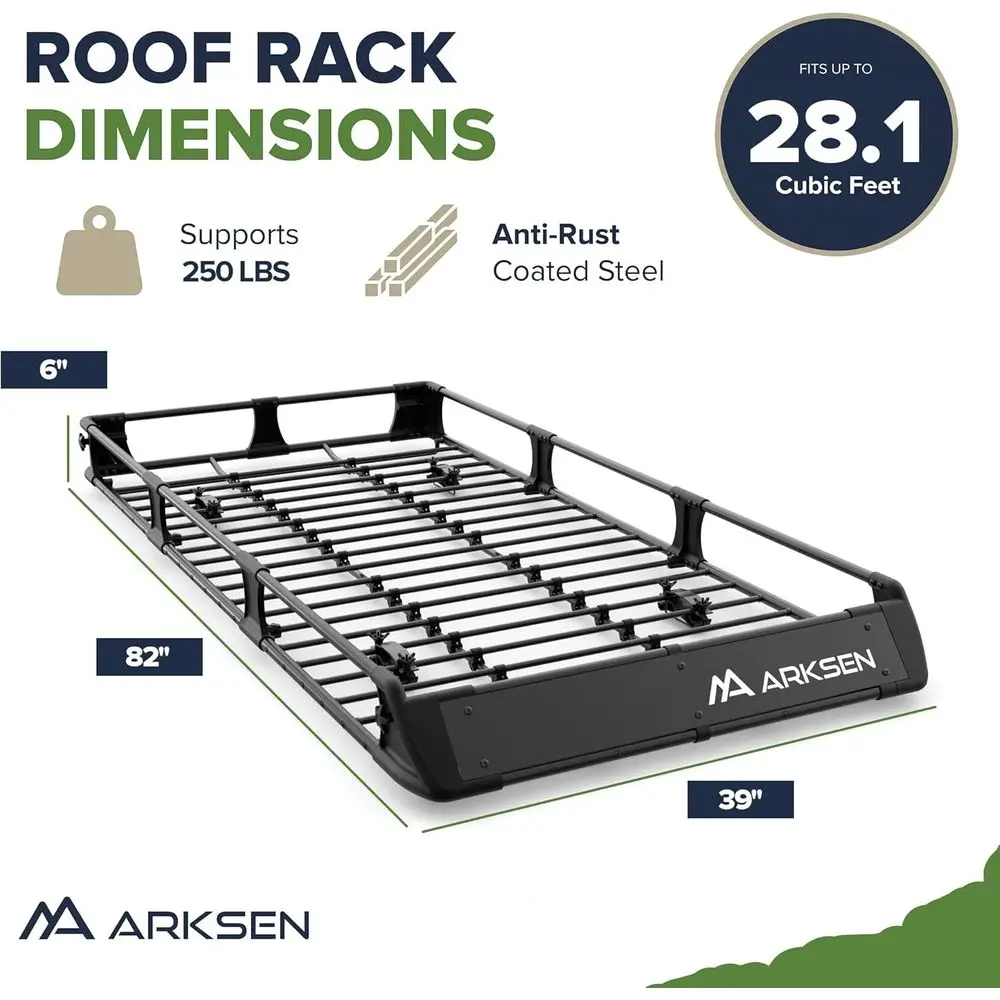 Versatile 82 x 39 Heavy-Duty Steel Roof Cargo Basket, 250 lbs Capacity, Suitable for SUVs, Trucks, and Large Items
