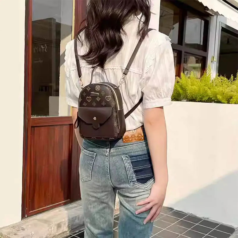 

Artificial Leather Retro Small Mini Unisex Backpack Satchel Handbag Multiple Pockets Shoulder Crossbody Bags Women Purse