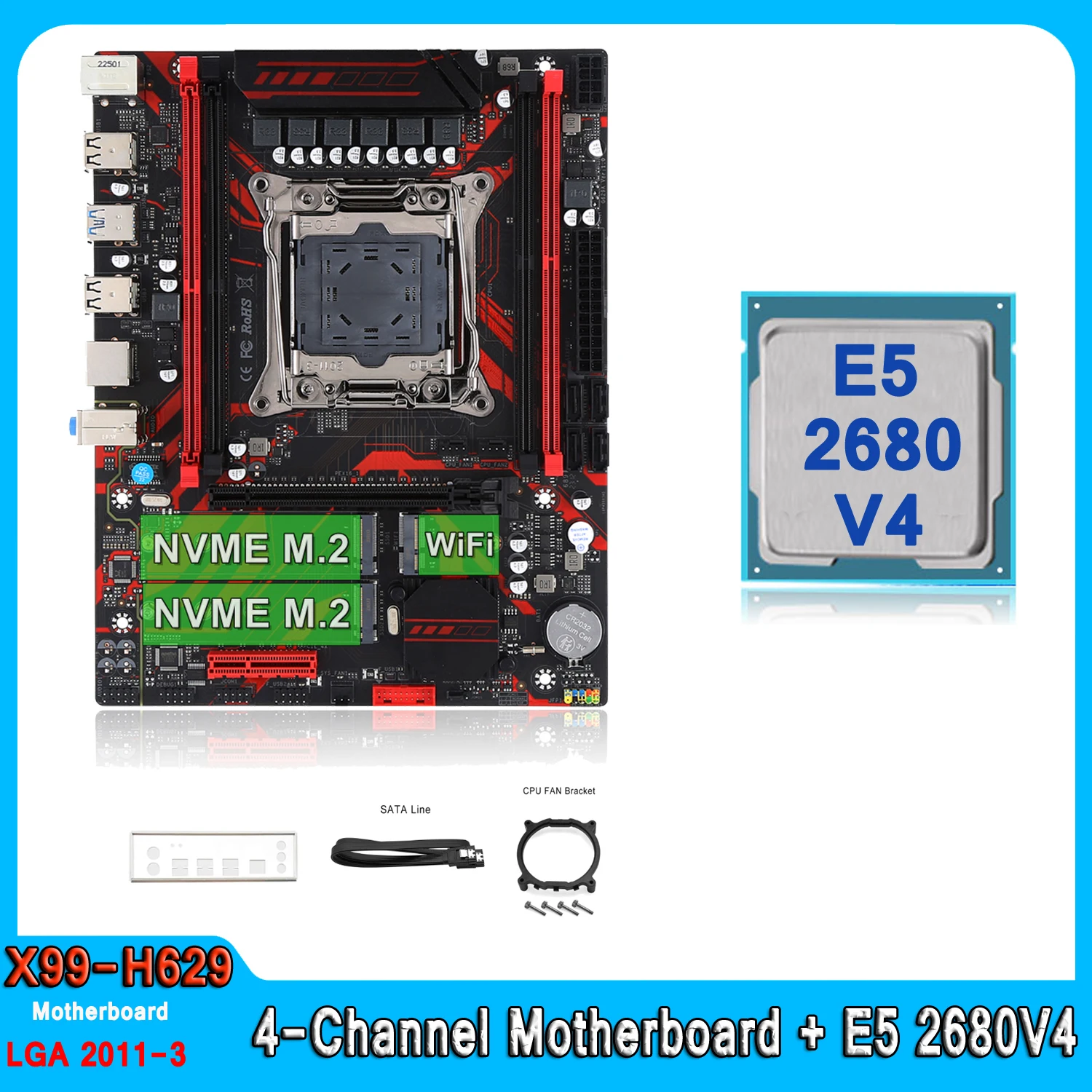 

LGA 2011-3 Set X99 Motherboard Kit XEON E5 2680 V4 Support DDR4 RAM Memory Combo NVME M.2 Four Channel E5 2680V4 Motherboard Set