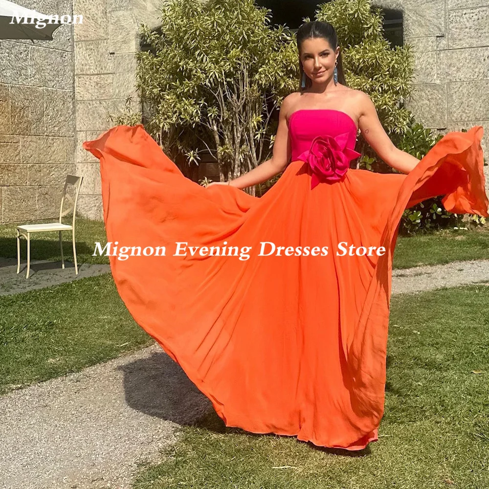 

Mignon Chiffon A-line Strapless Flowers Formal Prom Gown Floor Length luxury Evening Formal Elegant Party Dress for Women 2023