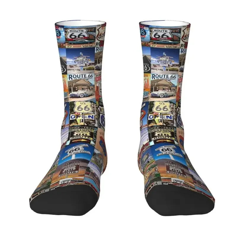 

Route 66 Collage Crew Socks Unisex Kawaii Spring Summer Happy Dress Socks Novelty Street Style Crazy Socks for Men Women