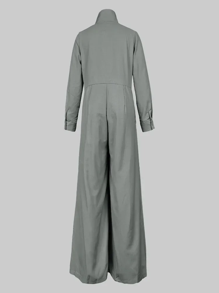 النمط البريطاني رمادي القفز الدعاوى النسائية مكتب قطعة واحدة ملابس عادية أنيقة التلبيب واسعة الساق مطوي حللا الإناث