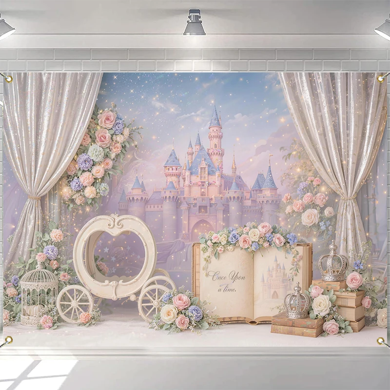 

LS Prince Castle Book Backdrops Kids Baby Birthday Cake Smash Photocall Decors Spring Garden Wonderland Backgrounds