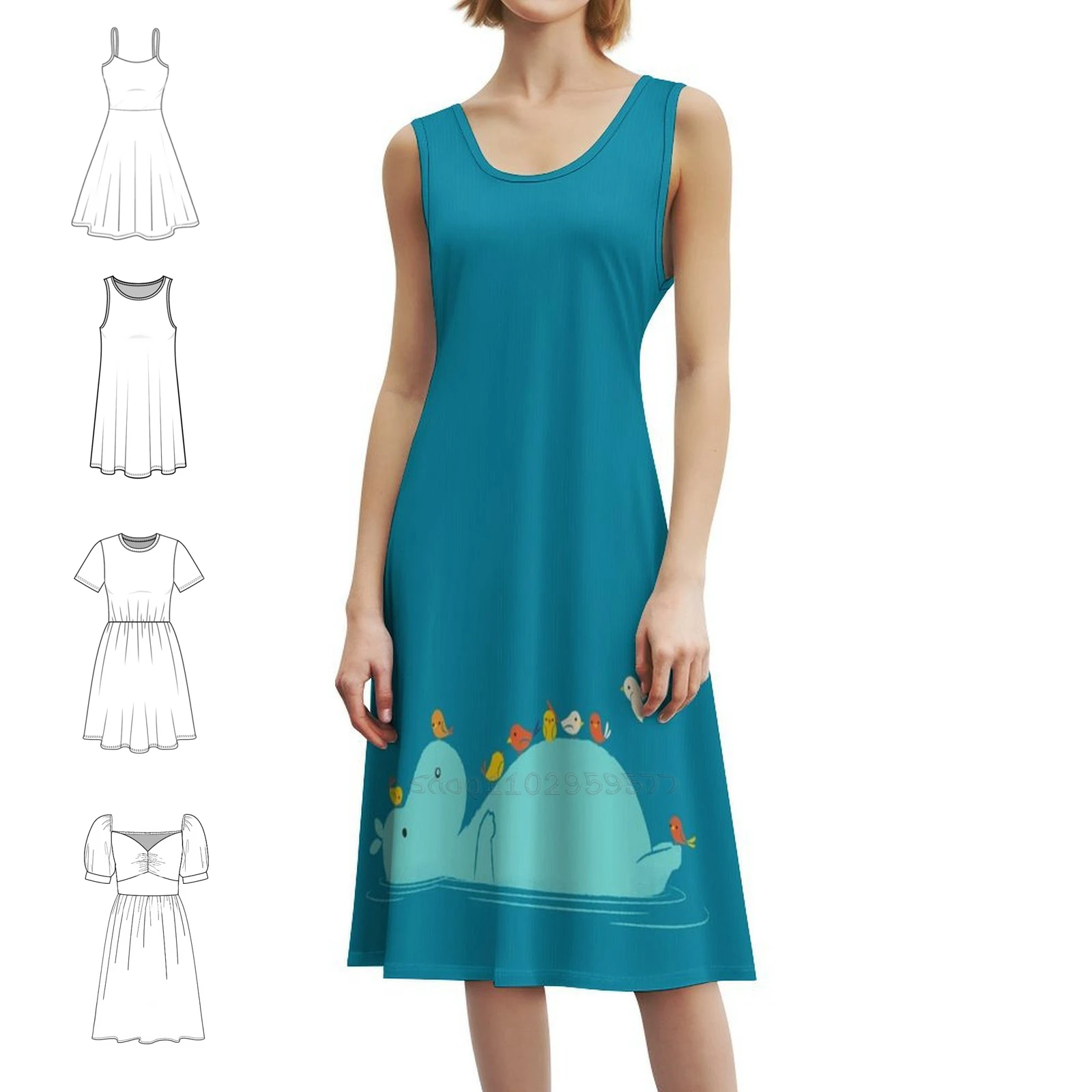 

All Aboard Vintage Bohemian Dress Puff Sleeve Or Sleeveless Options For Women Dress Hippo Bird Birdies Floating Best Friends