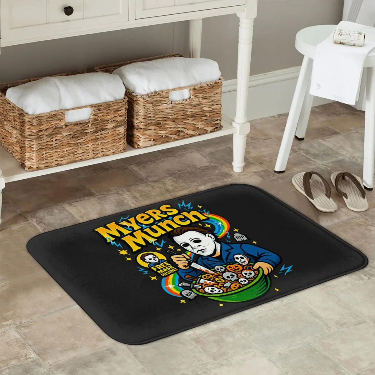 Michael Myers Munch Horror Cereal Fußmatte für Küche, Eingang, Zuhause, Bodenmatte, rutschfester Teppich, Teppich für Schlafzimmer, Fußpolstermatten