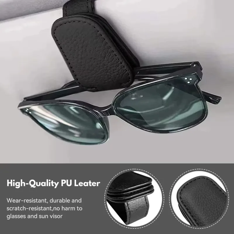 Car Magnetic Leather Clip Card Ticket Holder Car Sunglasses Holder Auto Sun Visor Glasses Box Decoration Universal Accessories