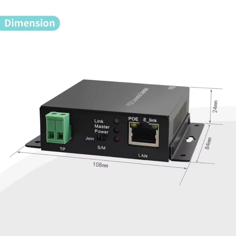 Poe Extender 10/100Mbps PoE Converter Over Twisted Pair 2-wire Cable for IP Camera Ethernet Extender