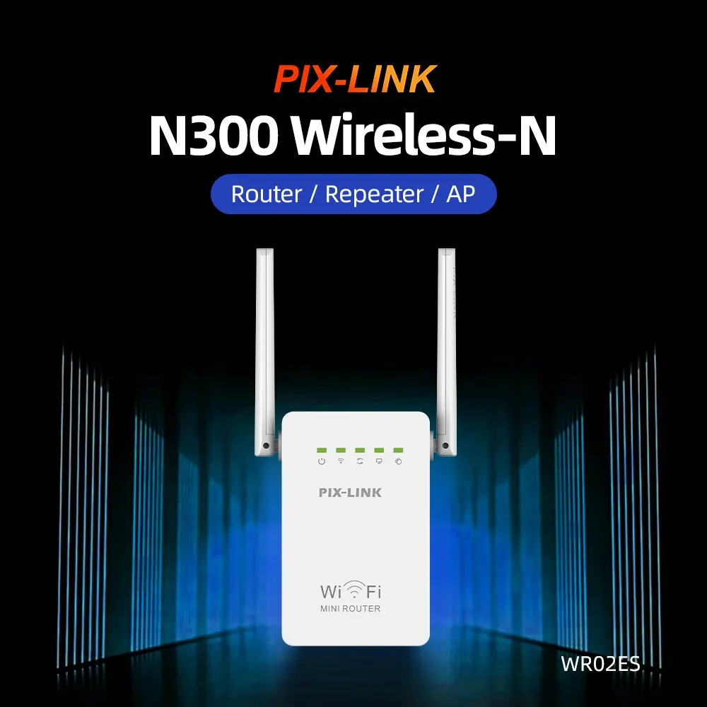 PIXLINK Long Range WiFi Antenna 300Mbps Dual Network Port Repeater Wifi Router With Dual Antenna Range Extender Booster WR02ES