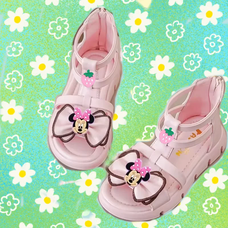

Mickey Mouse Minnie mouse Girls Beach Shoes Princess Sandals Spring Summer Children Autumn Bow Slippers Disney Casual Shoes