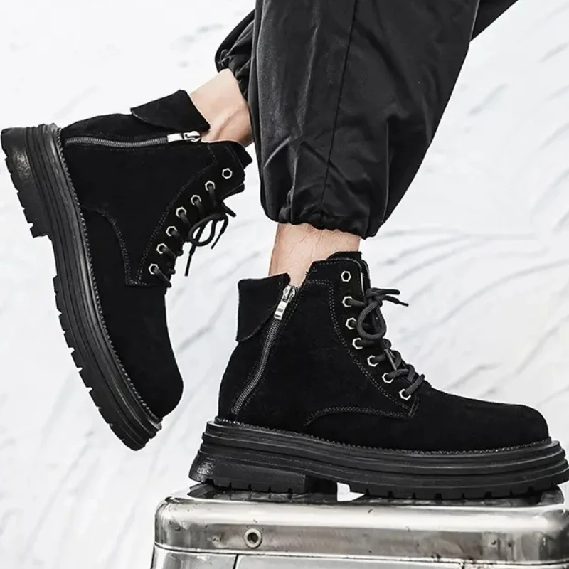 Men's High-top Boots in Solid Color, Mid-top Laced, Flat Heel, Wear-resistant and Anti-slip, High-quality New Work Boots