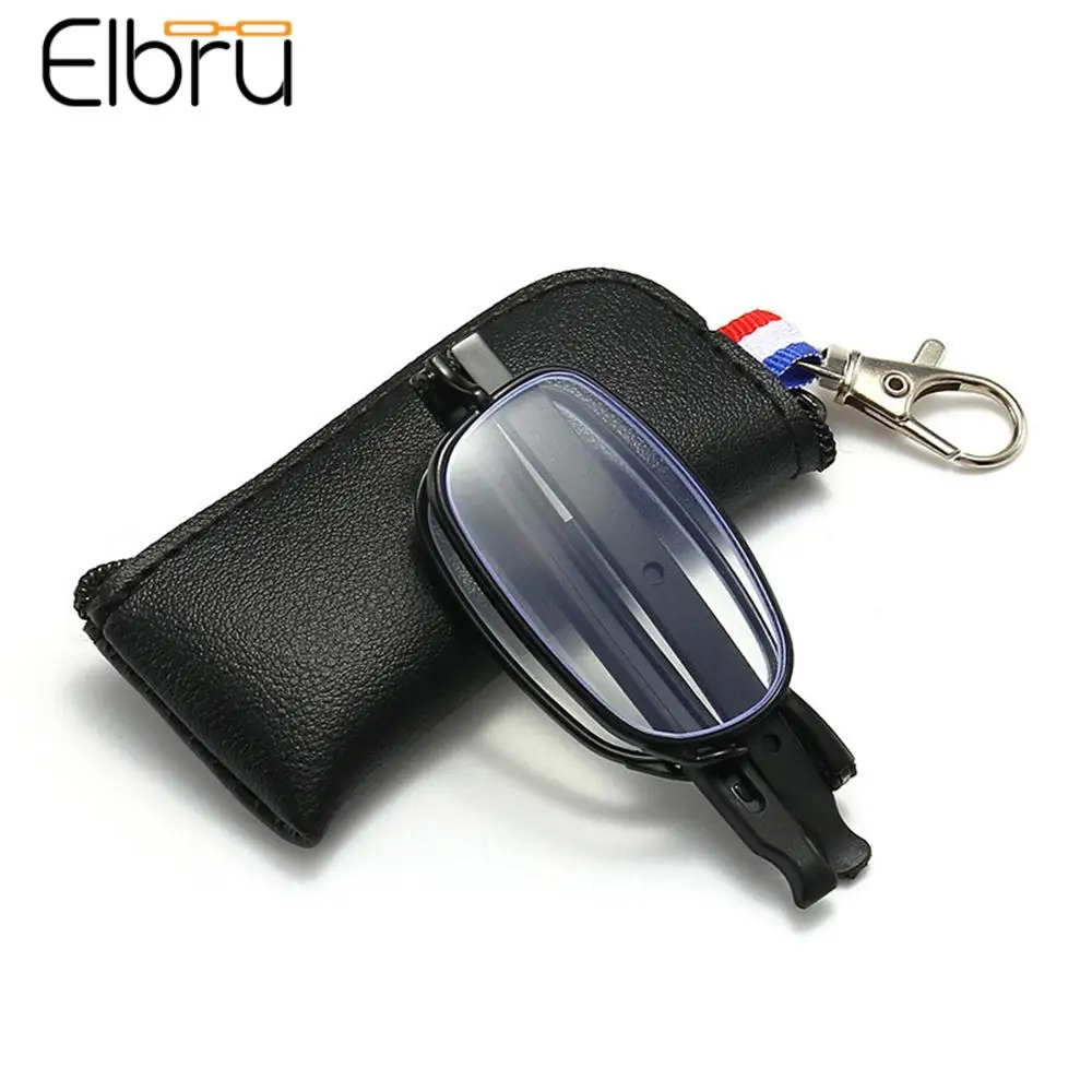 Elbru New Women Men Portable Folding Reading Glasses Retractable Anti Blue Light Hyperopia Eyewear Eyeglasses with Keychain Bag