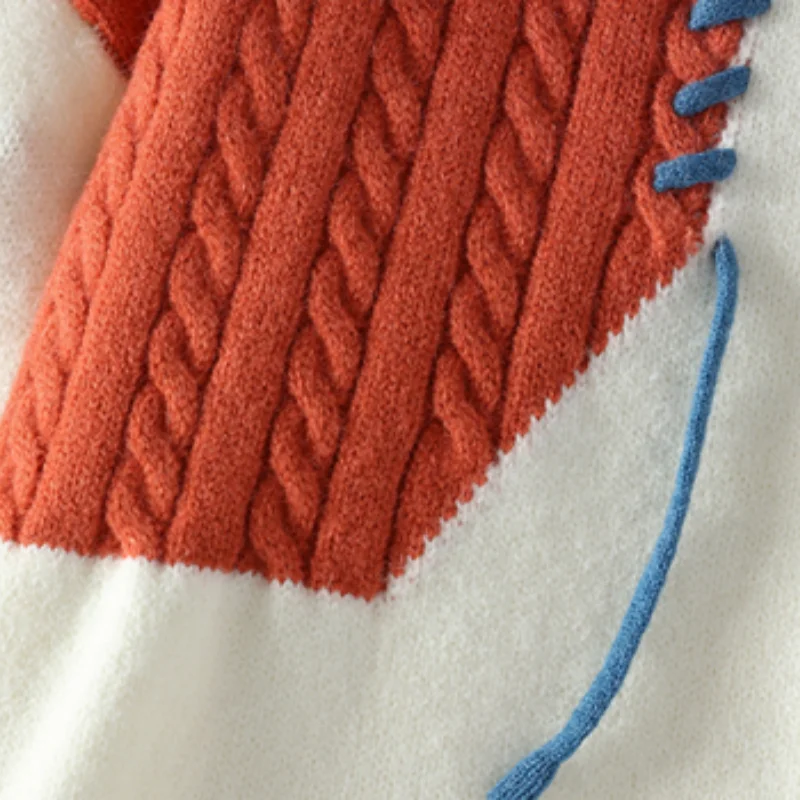 Men's Autumn Winter Long Sleeves Knit Sweater Round Neck Mink Fleece Splice Wearing Rope High Street Pullover Trend Fashion Tops