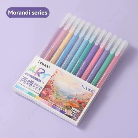 12 Teile/satz Acryl Aquarell Gel Stift Große Kapazität Highlighter Feine Spitze 1,0mm Für DIY Schwarz Karton Zeichnung Markierung Kritzeln – Detail 10