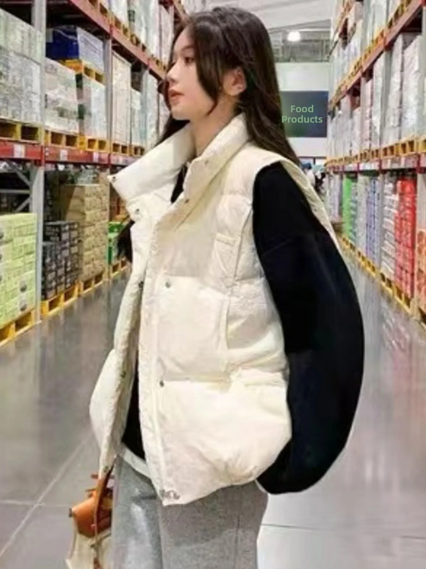 여학생을 위한 한국 슬레 티엔드 다운 코튼 조끼 루즈핏 스탠드 칼라 자켓 중학생 및 고등학생에게 적합