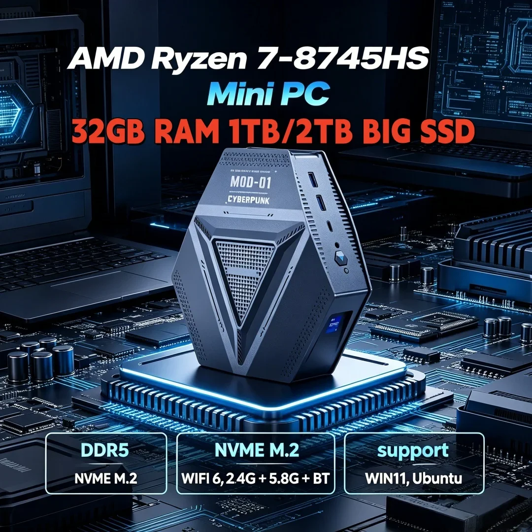 Stable WIFI6 Gaming Mini PC 22.5G LAN 4USB3.2 HD DP Type-C 2*DDR5 Windows11 AMD Ryzen 7 8745HS Home Office Desktop PC