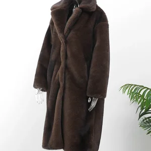 Women's Unique Breast Wool coat, especially long of artificial skins, hot teddy coat, dark brown, winter, new, 2023 8 Main Sales Women's Brown Coat - №4